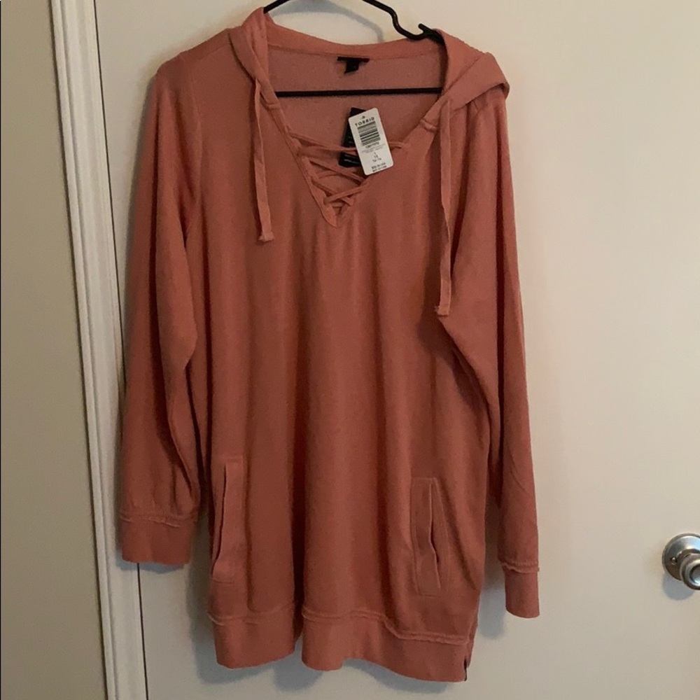 NWT Torrid Laceup Tunic Side Zipper Hoodie Sz 1
